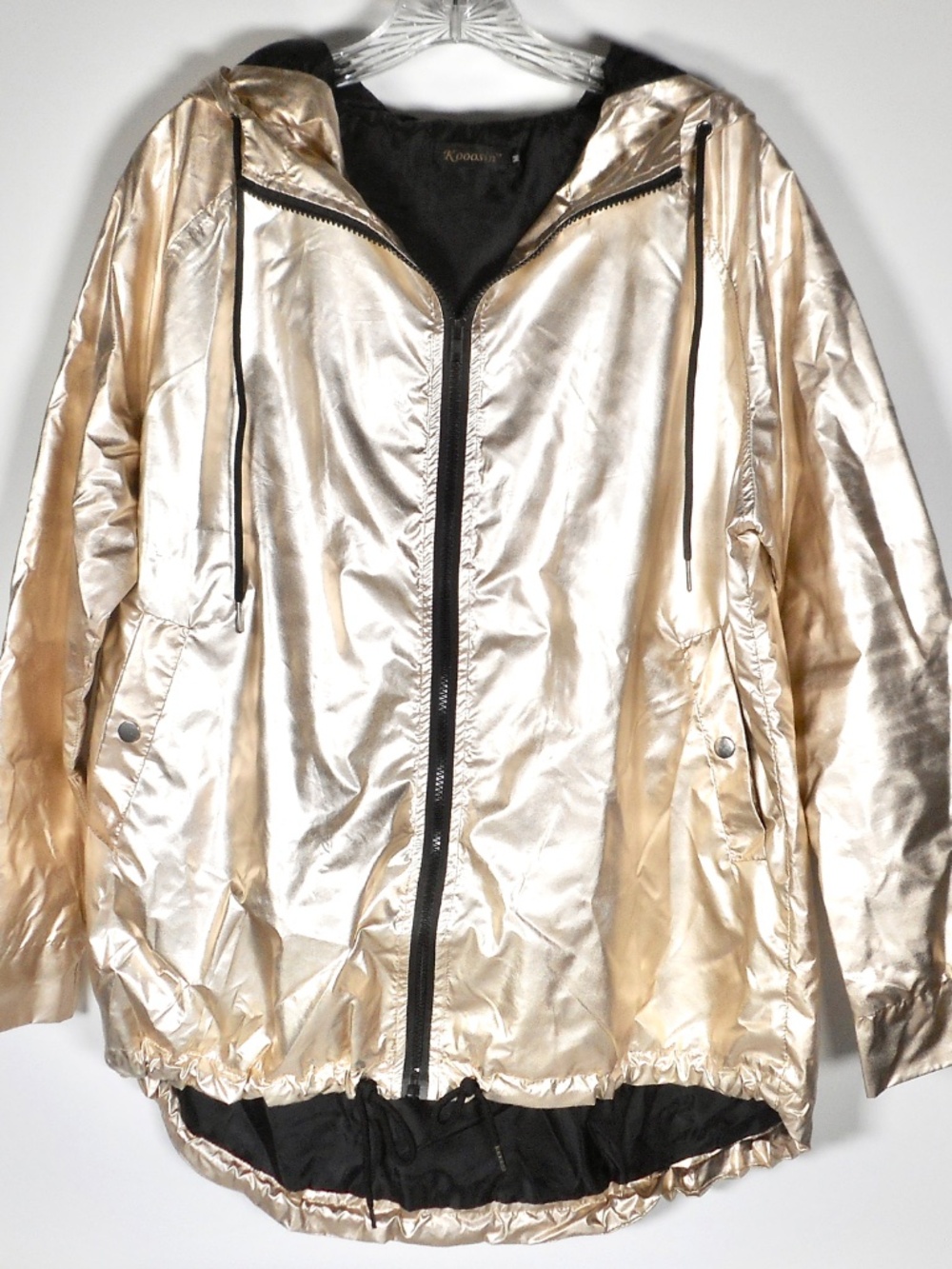 Kooosin Zip Hooded Jacket M Gold Metallic Oversized Disco Festival Lightweight